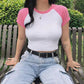 Contrast Patchwork Short Sleeve T Shirt Women Basic Casual Crop Top T Shirt Harajuku Retro Raglan Crop Y2K Summer Tee Shirt