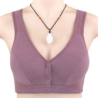 Middle-aged and Elderly Mothers No Steel Ring Front Buckle Cotton Bra Large Size Bra Middle-aged Cotton Underwear Vest-style Thin Section