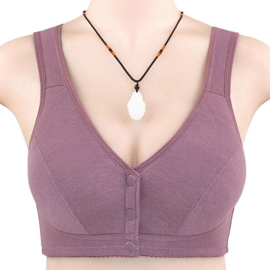 Middle-aged and Elderly Mothers No Steel Ring Front Buckle Cotton Bra Large Size Bra Middle-aged Cotton Underwear Vest-style Thin Section