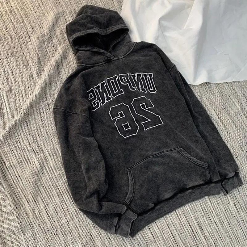 Men and Women Couple Hooded Sweater Hip-hop Loose Big Pocket Long-sleeved Pullover Sweater Oversize High Street Tie-dye Washed Retro Dark Top