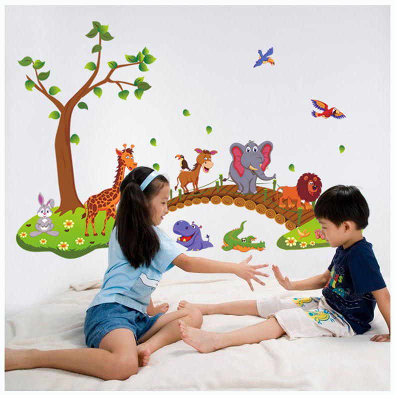 [Wall sticker ]Animal Across Bridge Wall Stickers For Kids Rooms Baby Bedroom Children Decals Lion G