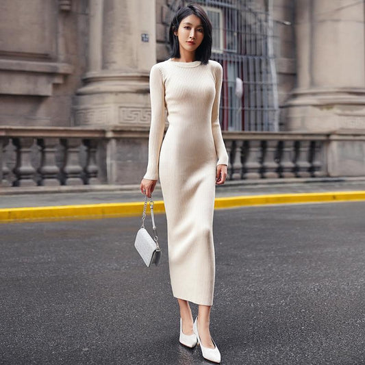 Sweater Knitted Dress for Women Long Sweater Dress Slim Knit Pullover Female Autumn Winter Skirt with A Long Base Dress