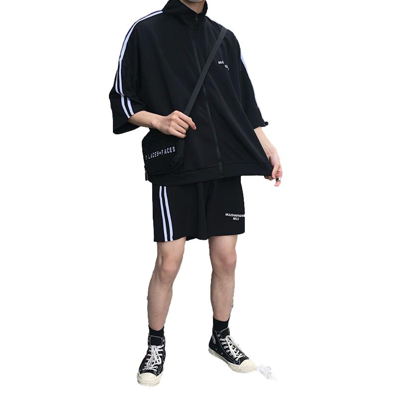 Summer Suit Men's Three-quarter Sleeve T-shirt Handsome Casual Sportswear Men's Loose Set of Shorts Student Trend T