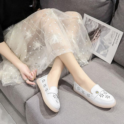 White Shoes Spring Summer Hollow Non-slip Flat Bottom All-match Single Shoes Breathable Comfortable Soft Bottom Pregnant Women Nurse Shoes
