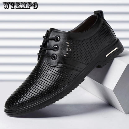 Summer Pointed Toe Mens Dress Shoes Breathable Black Wedding Shoes Formal Suit Office Shoes