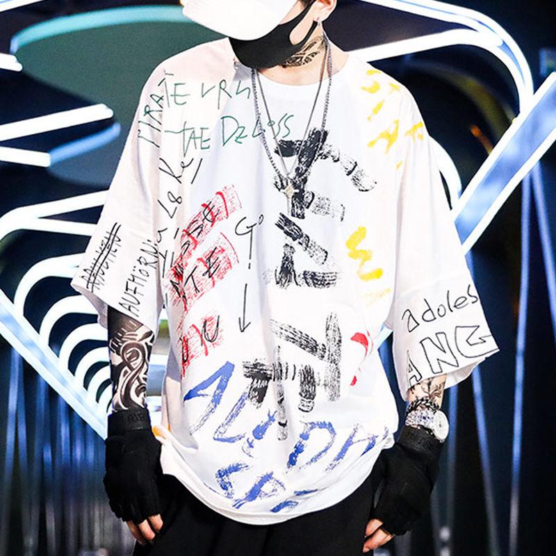 Street Graffiti Three-quarter Sleeve Hip-hop Loose Short-sleeved T-shirt