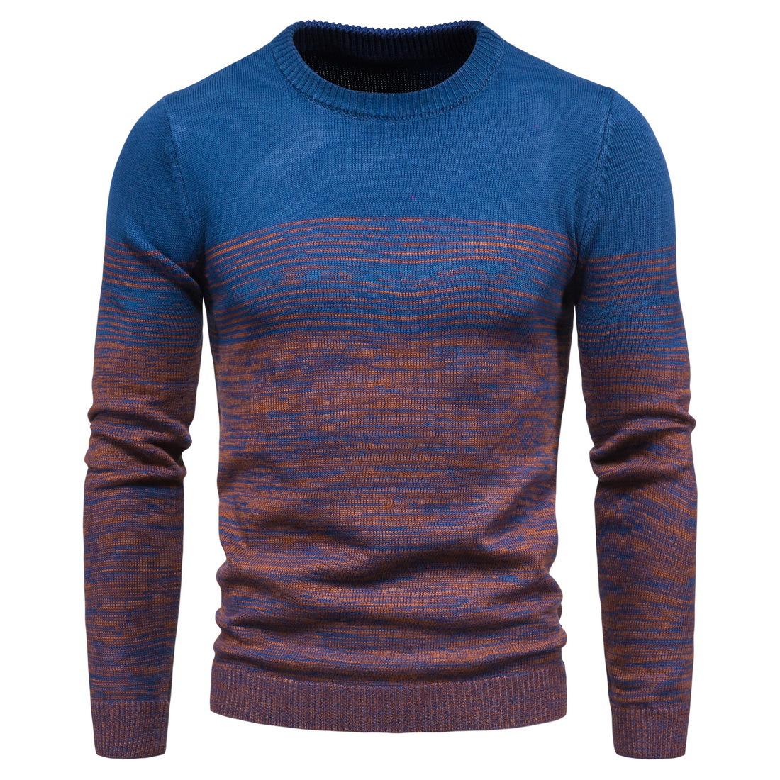 Men's Autumn and Winter Slim Gradient Round Neck Knit Sweater