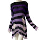 Sweater Women Stripe Ripped Pullover Mid-length Punk Loose Openwork Knitwear Top Trending Aesthetic Purple Sweater Dress Jumper