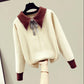 Women's Doll Collar Loose Pullover Knitted Bottoming Shirt Plus Fleece Thickened Large Size Short Sweater