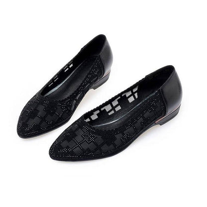 Sandals Women's Bag Skirt Flat Hollow Mesh Single Shoes Spring and Summer Low Heel Shoes Flat Shoes Black Casual Shoes