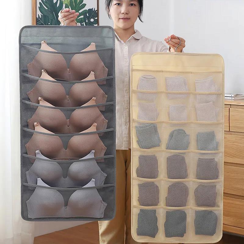 Underwear Storage Bag Wall-mounted Hanging Bag Bra Socks Storage Bag Wardrobe Dormitory Hanging Fabric Storage Artifact Dust-proof Storage Bag