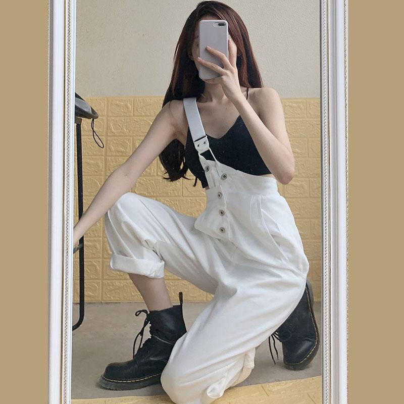 Women's Single-shoulder Overalls Spring Autumn Summer Loose High-waisted Jeans Wide-leg Denim Overalls
