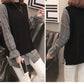 Spring and Autumn Stitching Flared Sleeve Top Loose Plaid Pullover Sweater Fashion Casual Sweater Women