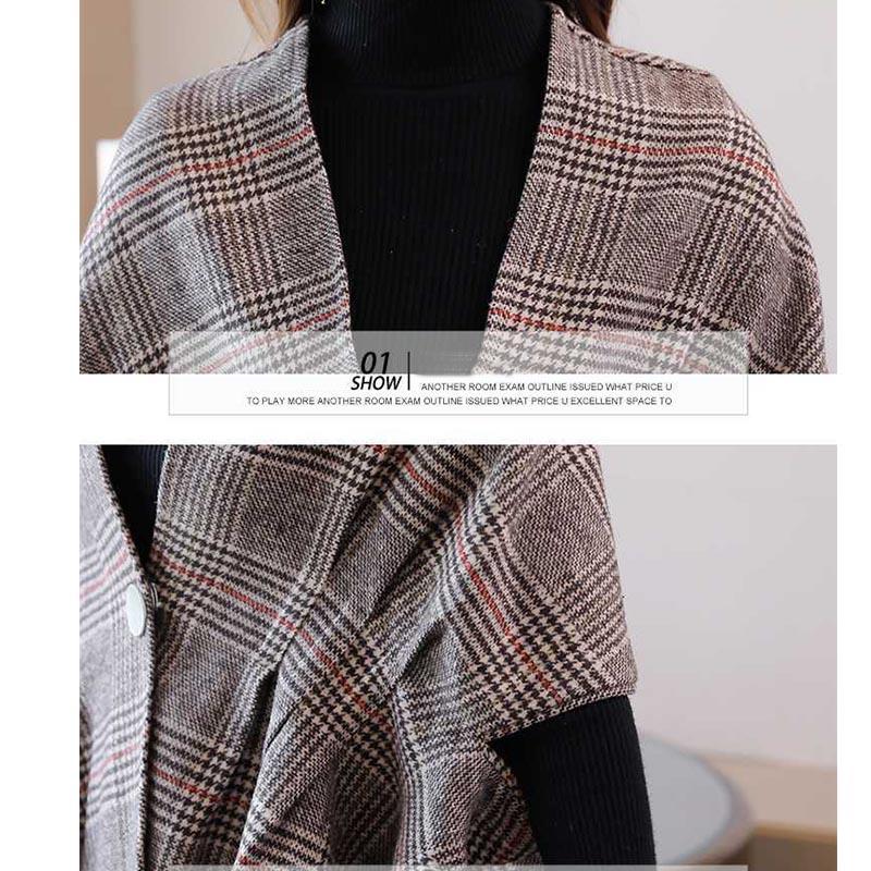 Plaid Shawl Cloak Spring and Autumn Women's Double-sided Woolen Coat British Style Retro Temperament Asymmetric