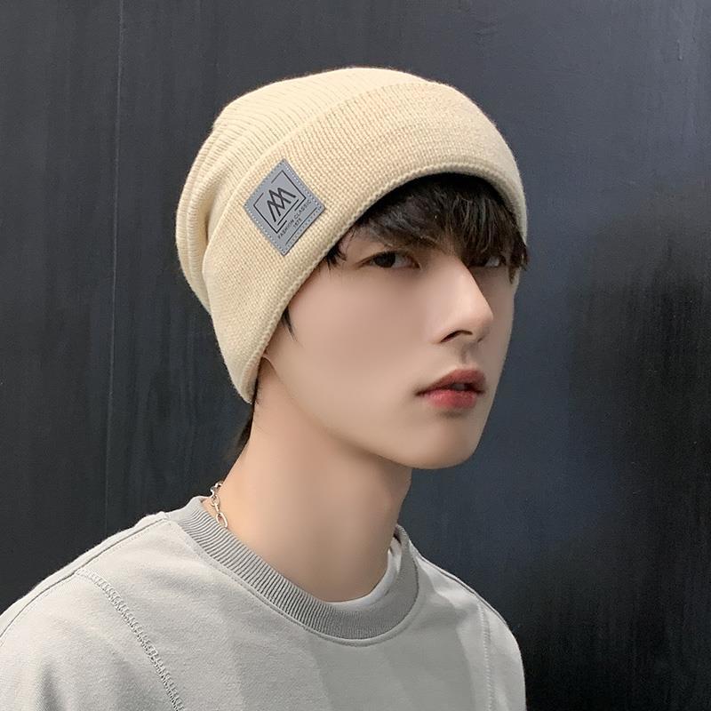 Men's Solid Color Knitted Hat Winter Plus Velvet Thick Warm Woolen Hat Korean Version of The Light Board Cold Thick Hat