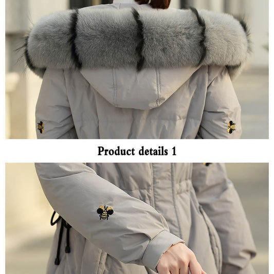 Embroidered Down Cotton Jacket Women's Mid-length Winter Style Loose Waist Cotton-padded Jacket Thick Coat