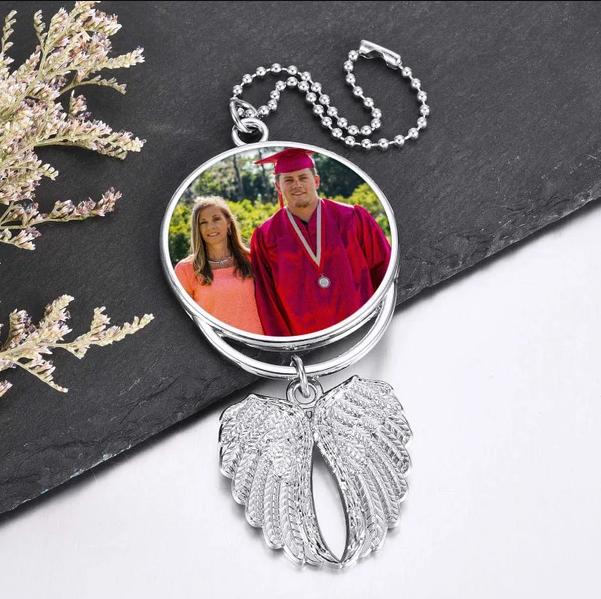 Sublimation Heat Transfer Personalized Angel Wings Pendant Car Interior Pendant, 2 Sided Photo Keychain, Memorial Keychain, Memory Gift