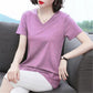 Women's Summer Short Sleeve Mid Length V-Neck Large Size Loose T-Shirt