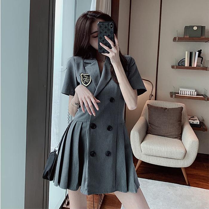 Women's Summer Dress Girls Short Sleeve Turn-down Collar Solid Color Knee-length Daily Wear Office Dating Party