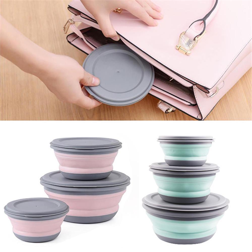 3Pcs Folding Camping Bowl Set Portable Silicone Kitchen Containers for Travel Outdoor Camping