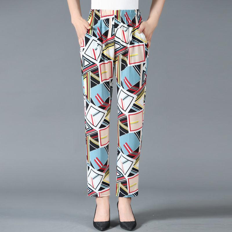 Summer Thin Cropped Trousers Large Size Stretch Straight Leg Pants Women Loose High Waist Casual Pants Women