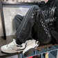 Men's Loose Straight Wide-leg Pants Autumn Ins Plaid Stitching Jeans Pendant Long Pants