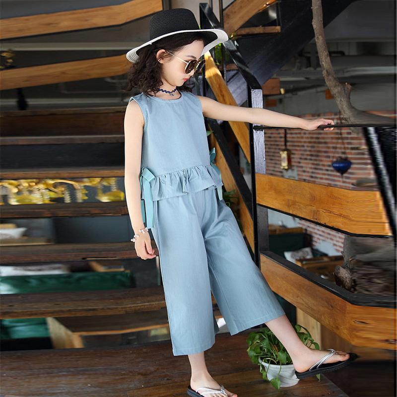 Girls' Suits Summer Clothes Western Style Children's Summer Cotton Domineering Girls Fashionable Wide-leg Pants Two-piece Suit