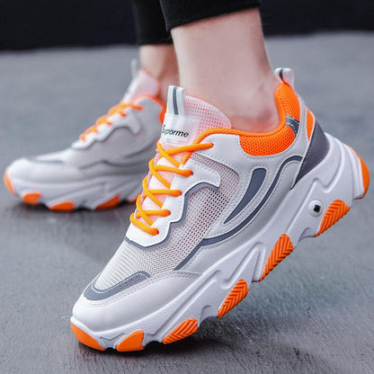 Men Dad Sneakers Platform Leather Mesh Sports Sneakers Lace Up Thick Bottom Trainers Shoes Boys Casual Sneakers Men