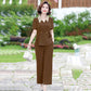 Solid Color Chiffon Suit Summer Large Size Loose and Casual Two-piece Short-sleeved Shirt + Loose Wide-leg Pants