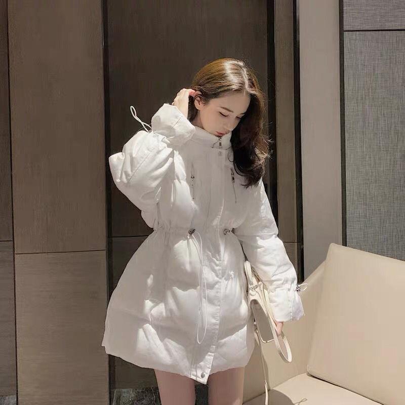 Jacket Women's Fall/winter Down Cotton Jacket Loose Korean Mid-length Section Waist Thickened Bright Silk Cotton Jacket Winter Thick Coat Cute