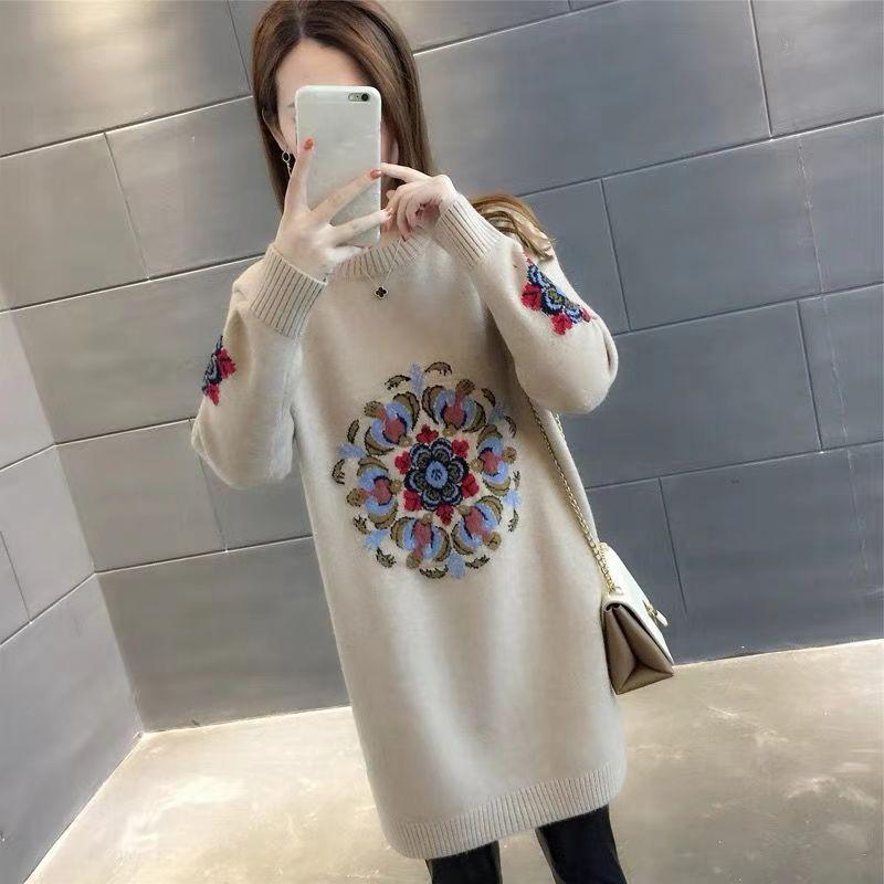 Autumn and Winter Mid-length Coat Loose Casual Thick Top Long Sleeve Knitted Sweater for Women