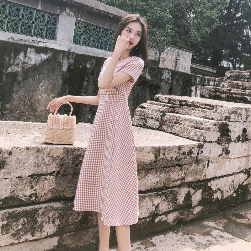 Female Summer French Super Fairy Niche Long Graceful Dress Vintage Over Knee Elegant Slim Dress