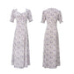 Summer Retro French Square Neck Puff Sleeve Split Dress Oil Painting Purple Floral Long Skirt French Retro Ladies Dress Chiffon Dress