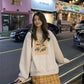 Spring Fall Polyester Flowers Printing Women Sweatshirt Loose O Neck Ladies Chic Female Pullovers