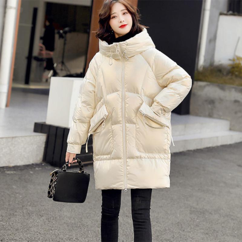 Women's Winter Korean Loose Quilted Coat Warm Stand-collar Down Jacket Women's Glossy Mid-length Down Jacket
