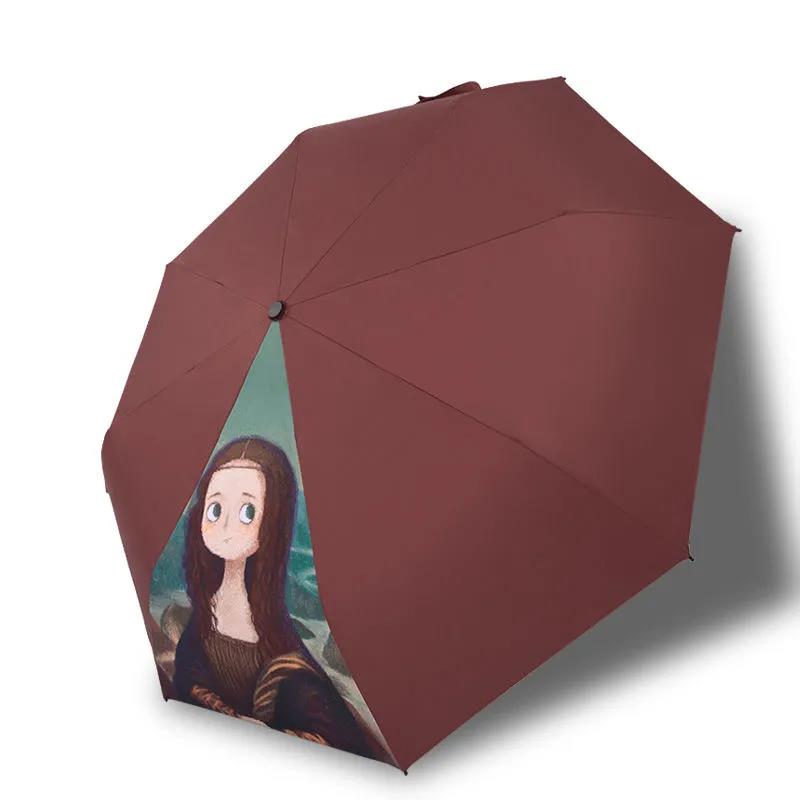 Fully Automatic Umbrella Cartoon Oil Painting Female Student Sunny and Rainy Sun Umbrella Black Glue Sunscreen Anti-ultraviolet Sunshade