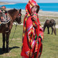 Ethnic Style Travel Outside with Shawl Cloak Female Autumn and Winter Thick Warm Red Shawl Windproof Buckle Hooded Cloak
