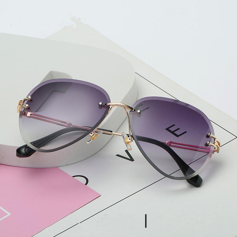 Rimless Sunglasses Women Fashion Designer Sun Glasses Metal Farme Gradient Shades Cutting Lens Famal