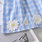 Children Dress Girls' Summer Thin Dress Suspender Dress Plaid Off Shoulder Chrysanthemum Princess Dress Ruffle