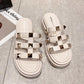 Rivet Half Slippers for Women's Outer Wear Summer Fashion One-word Drag, Soft Bottom Mid-heel Platform Sandals Thick Bottom Sandals