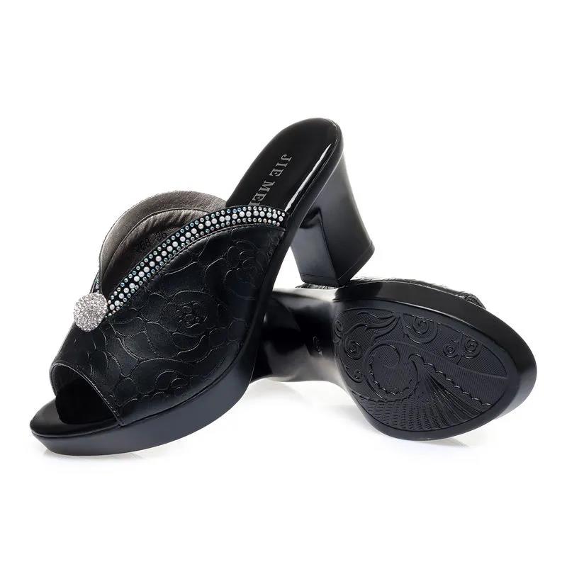 Summer Rhinestone Casual Thick-soled High-heeled Shoes Thick-heeled Slippers Women's Waterproof Platform Non-slip Sandals and Slippers