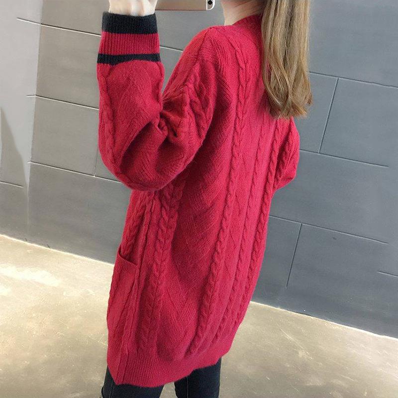 Autumn Winter Knitted Long Cardigans Loose Casual Thick Sweaters Jumpers Women Knitting Jackets