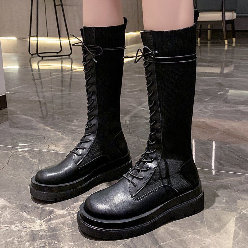 Thick-soled Stretch Boots Women's Shoes Women's Inner Height But Knee Martin Boots High Boots Non-slip Boots