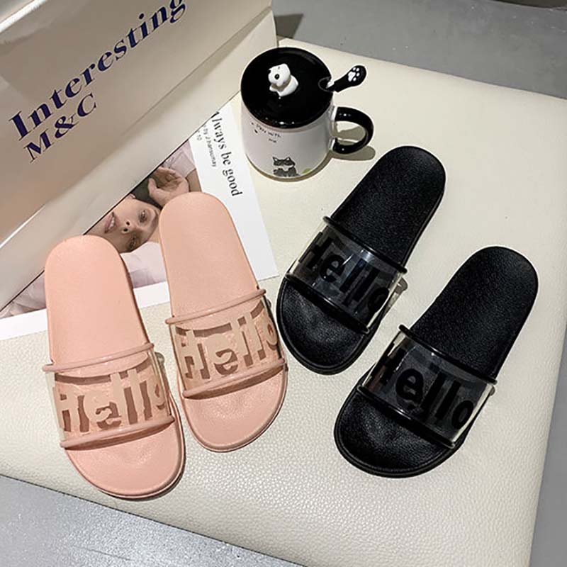 Slippers Women's Summer Wear Fashion Transparent with Bath Non-slip Female Students Flat-bottomed Home Slippers The Shoes Are One Size Smaller