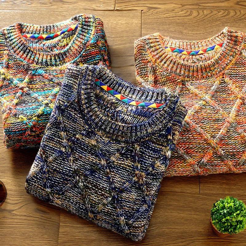 Round Neck Pullover Sweater Autumn Long-sleeved Thickening Casual Fashion Men's Knitted Sweater Warm Top Suitable for Young Men