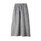 Side Slit Zipper Women Large Size Cotton Skirt with Elastic Waist A-line Skirt with Long Solid Color Sport Style