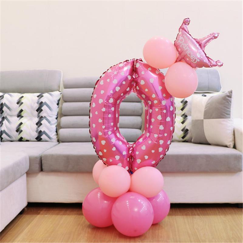 Pink Blue Foil Balloons Numbers 1 2 3 4 5 6 7 8 9 Pattern Birthday Party Decorations
