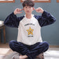 Men's Pajamas Autumn and Winter Flannel Thickening Plus Velvet Coral Velvet Cartoon Pajamas Men's Home Service Winter Suit