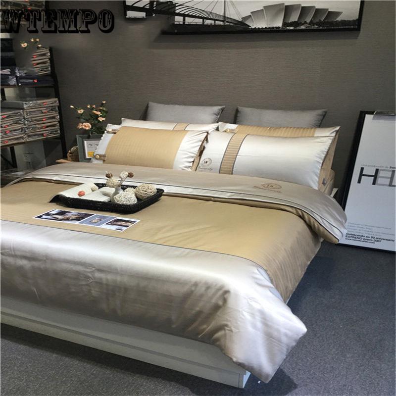 Duvet Cover Egyptian Cotton Silky Bed Set Bedclothes Summer Cool Imitated Silk Bedding Set