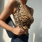 Ladies Short Sexy Crop Top Leopard Print Halter Neck Small Camisole Women's High Waist Open Back Tube Top Trend Steetwear Tank Top Sleeveless Pullover